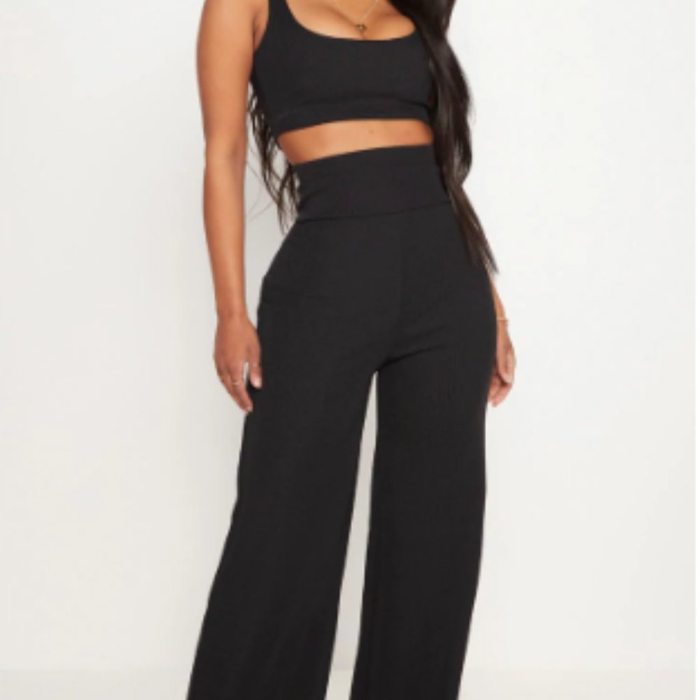 PrettyLittleThing Black Wide Leg Curvy Pants
